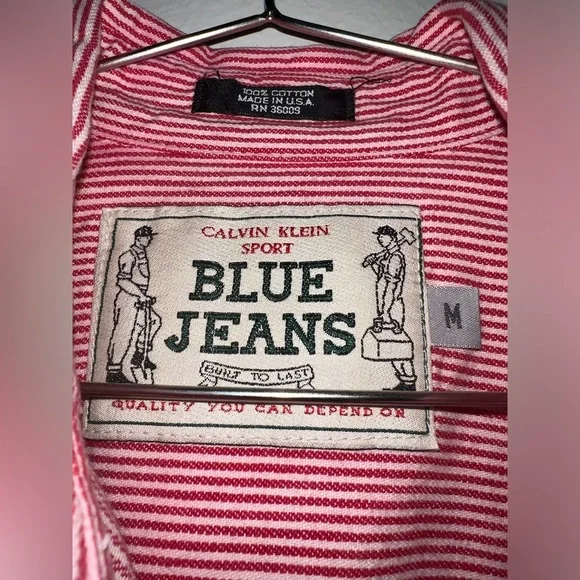 Vintage USA made Calvin Klein Sport pinstripe red denim shirt men’s medium - Picture 5 of 7